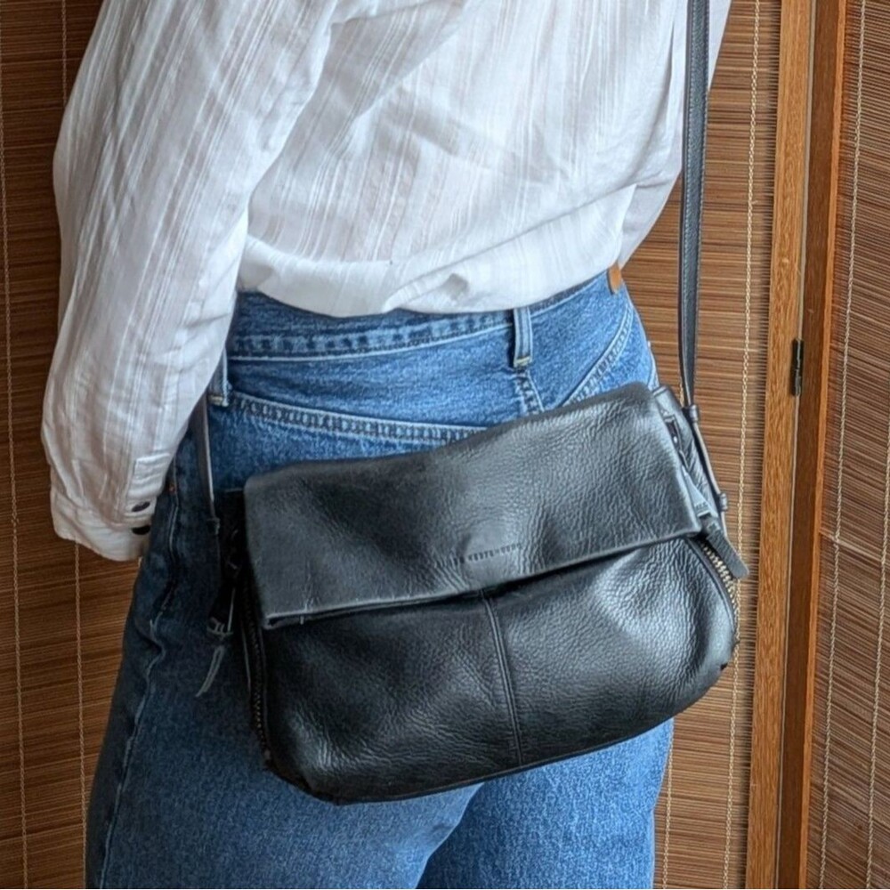 Aimee Kestenberg Bali Double Entry Crossbody Bag Black Leather